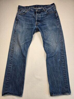 Levis Mens 501 Original Fit Jeans W36 L30 Blue Denim Button Fly